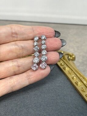 Gorgeous 925 Sterling Silver Classic Drop Earrings with Clear & Pink Crystals